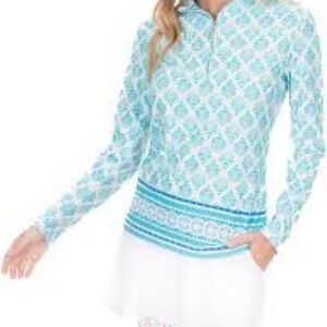 Cabana Life Teal and White Long Sleeve Top